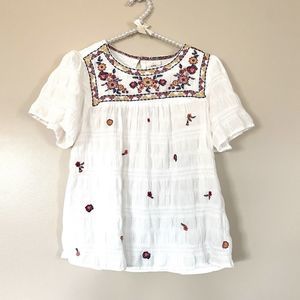 Knox Rose Women’s White Embroidery Detail Short Flutter Sleeve  Top Size XS